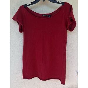 VTG Moda International Red Cashmere Blend Knit Top Short Sleeve Scoop Neck M